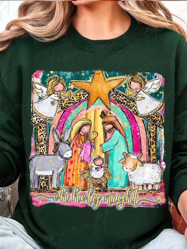 NVC Ecommerce LLC - Wholesale T-Shirt (Graphic) - Women's - Nativity Scene Christmas Shirt, Oh Holy Night Sweatshirt0