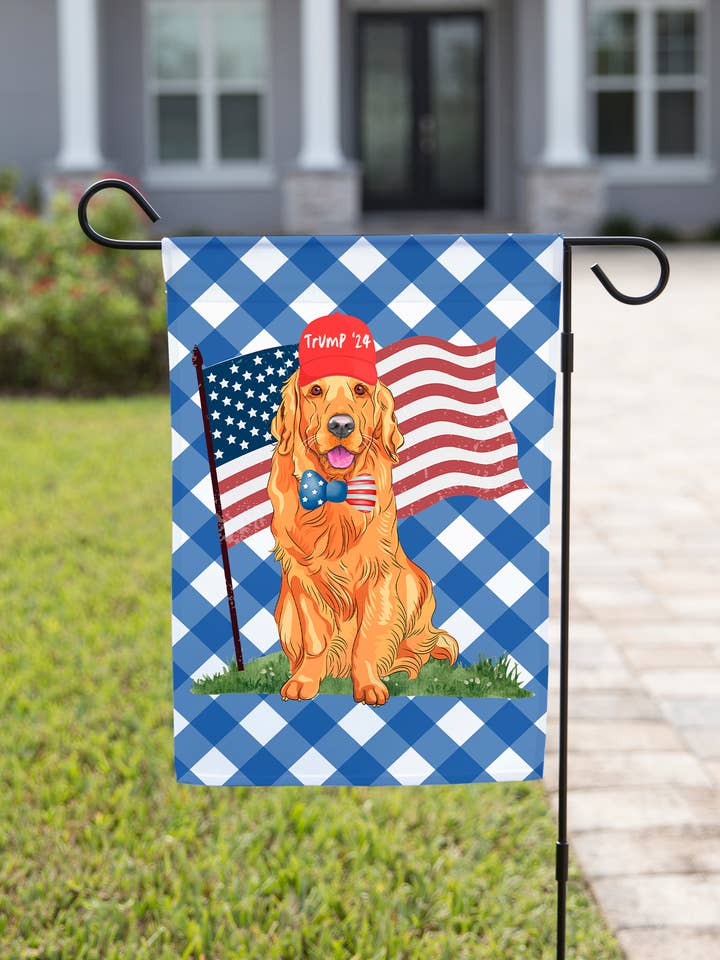 Patriotic Golden Retriever Garden Flag - Trump Conservative for wholesale by The Navy Knot