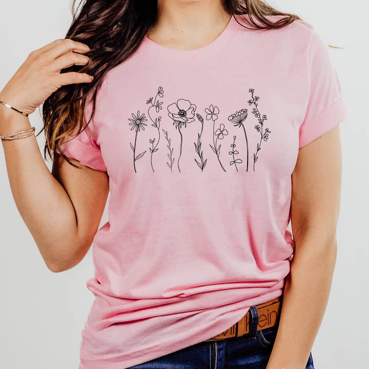 Camiseta con estampado de flores silvestres, unisex Bella + Canvas para venta al por mayor de Lissi Designs
