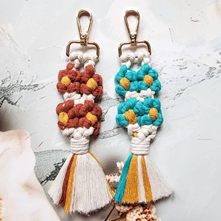 Handmade By Uruba – wholesale Keychain – Women's – Color Pop Macrame Keychain | Handwoven Boho Tassel Accessory4