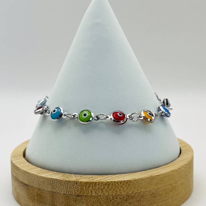 Loli - Wholesale Link & Chain Bracelet - Lux Crystal Chain Evil Eye Bracelet - Silver - Gold Color6