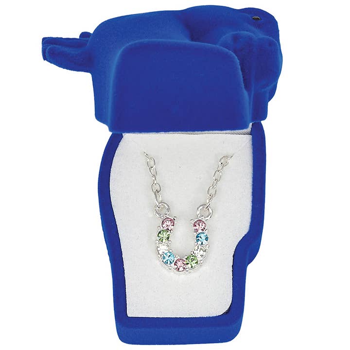 Rhinestone Horseshoe Necklace in Pony Head Box for wholesale by Western Express