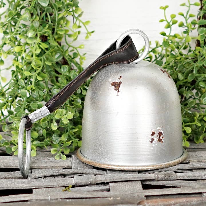 Metal Bell- Antique Platinum Cow Bell with Leather Loop for wholesale by Two Ten Original LLC