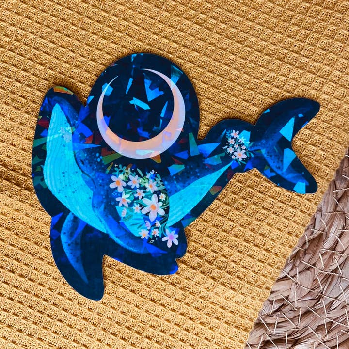 Floral Whale Holographic Vinyl Stickers - Bullet Journal for wholesale by Split Moon Studios