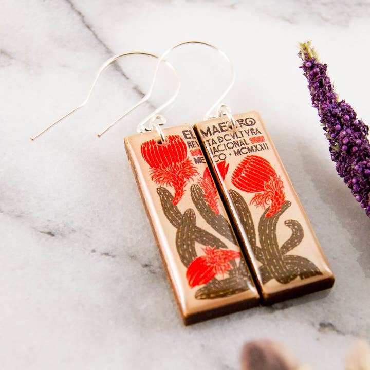 Rechteckige Vintage-Ohrringe El Maestro Kaktus aus Mexiko für den Großhandel von No Man's Land