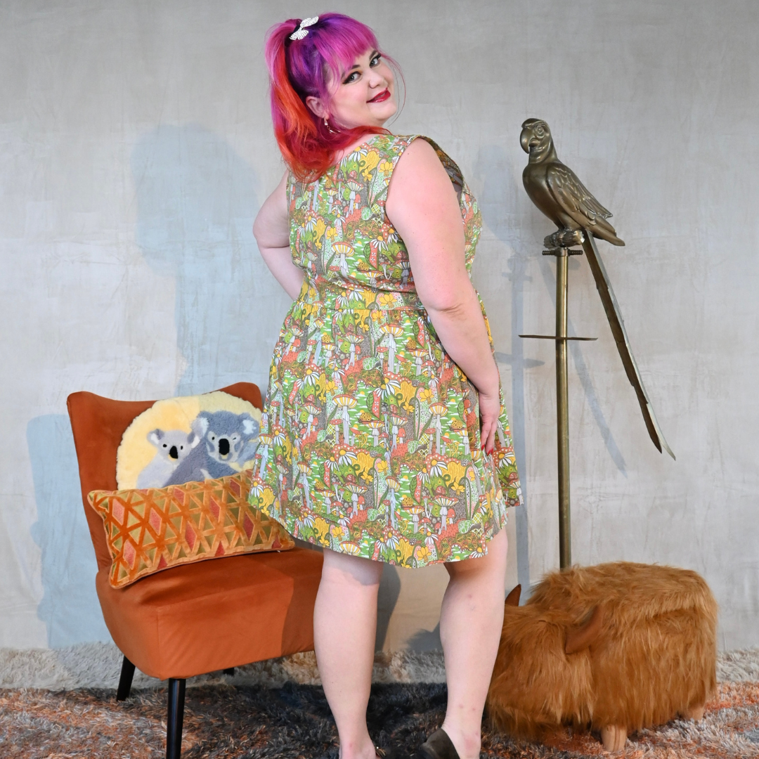 Blue Platypus - Wholesale Dress - Women's - Magic Mushrooms Zip-Front Dress in Olive3