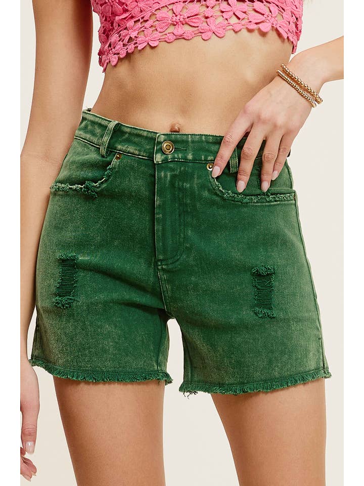 La Miel - Wholesale Shorts – Women’s - HCP4224-High Rise Basic Mineral Washed Colored Denim Shorts7
