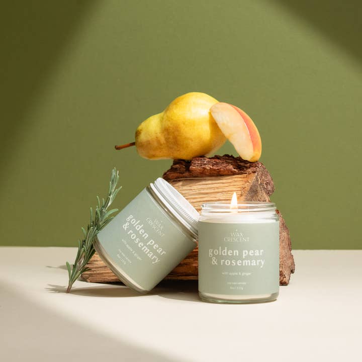 Golden Pear & Rosemary I Holiday Candle for wholesale by Wax Crescent