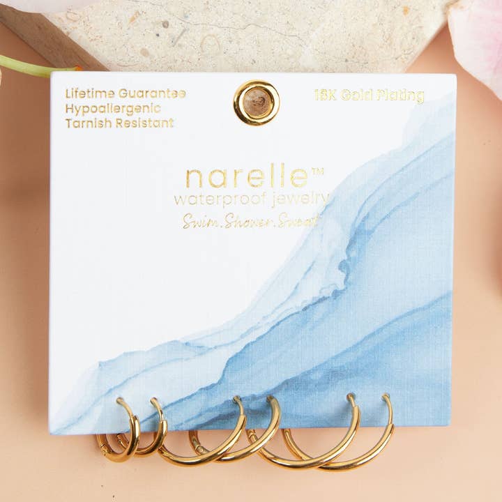 Narelle Waterproof Classic Hoop Earring Trio for wholesale by Howard's