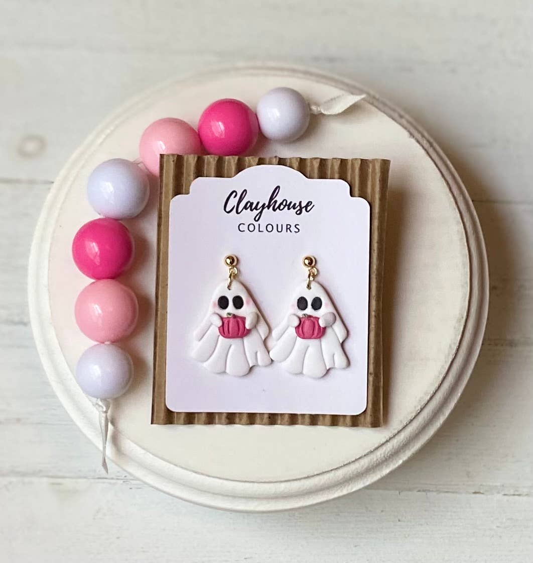 Clayhouse Colours - Wholesale Dangle Earrings - Pink Ghost & Pumpkin Earrings2
