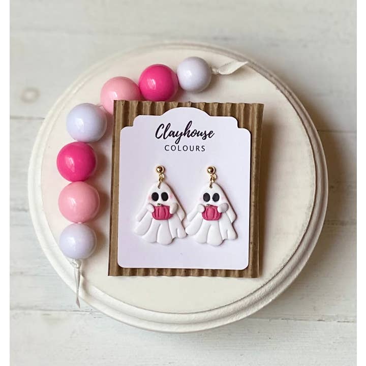 Clayhouse Colours - Wholesale Dangle Earrings - Pink Ghost & Pumpkin Earrings2