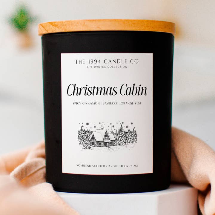 Christmas Cabin Matte Black Candle for wholesale by The 1994 Candle Co