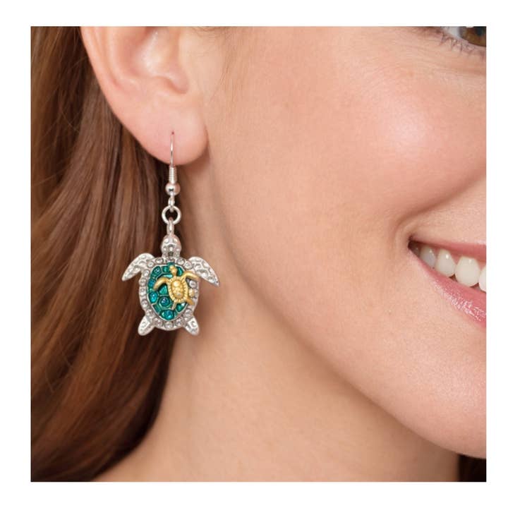 Sea Turtle Dangle Earrings with Mama and Baby for wholesale by EarthlieTreasures