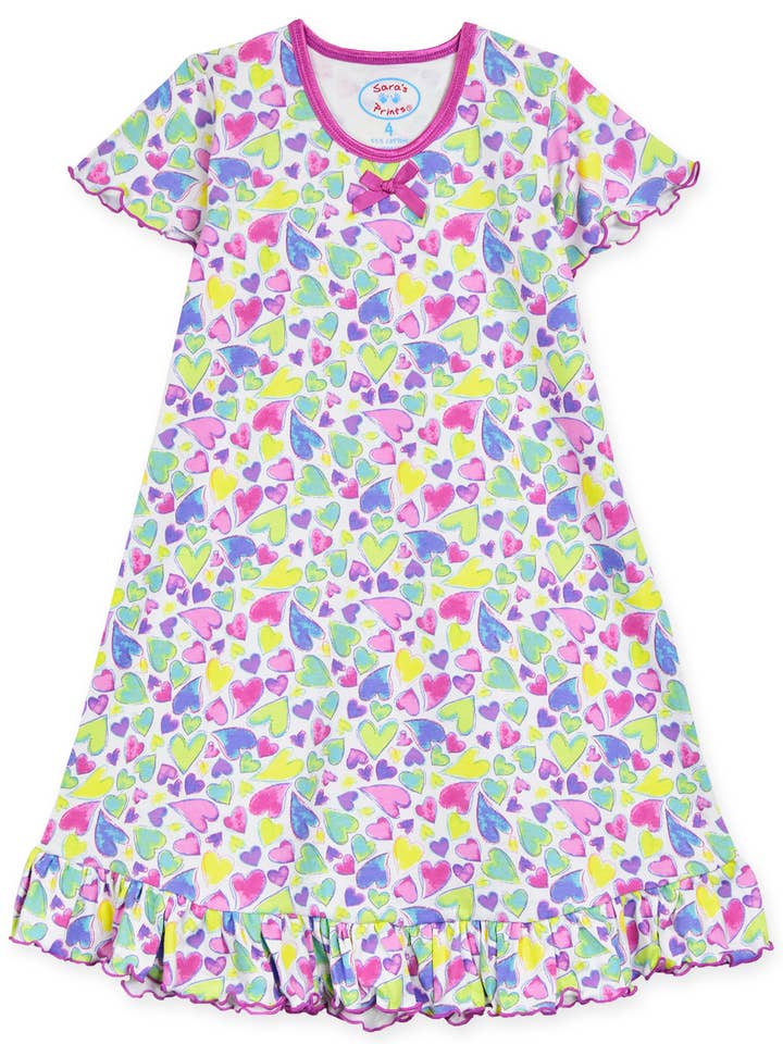 Sara's Prints Girls Short Sleeve Nightgown 1503-CLH Hearts for wholesale by American Widgeon