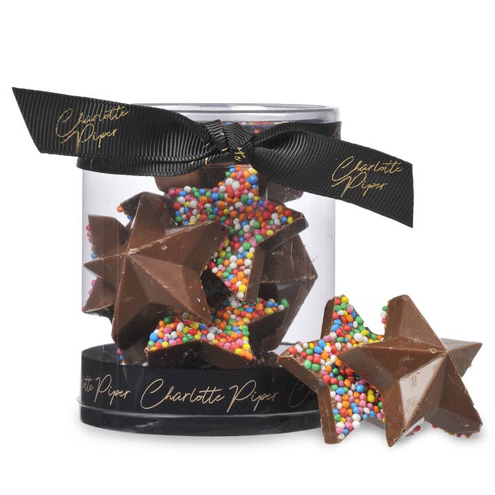 Charlotte Piper - Wholesale Chocolate - Xmas Box Milk Choc Stars with Sprinkles 100g (12) XB1862MCS1