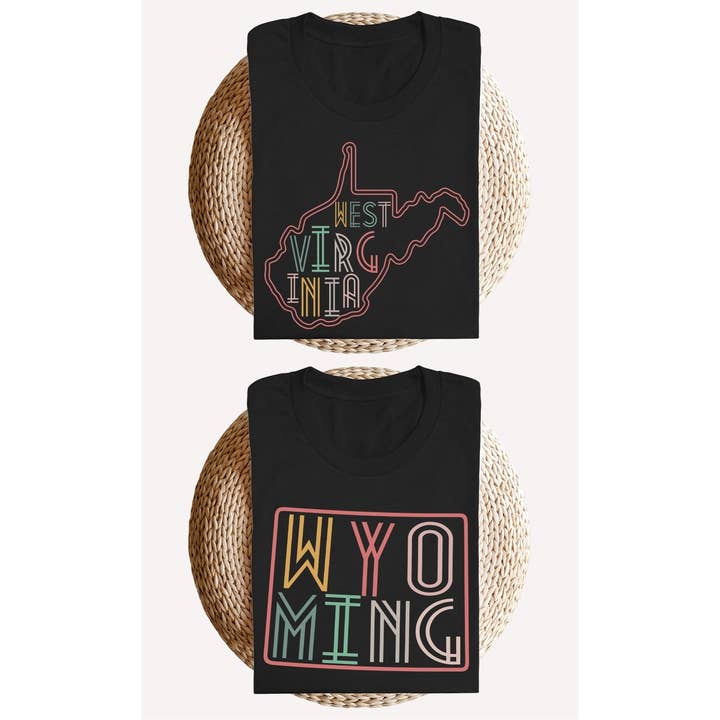 Kissed Apparel - Wholesale Screen Printed T-Shirt - Women's - Neon State Shape Graphic Tees13