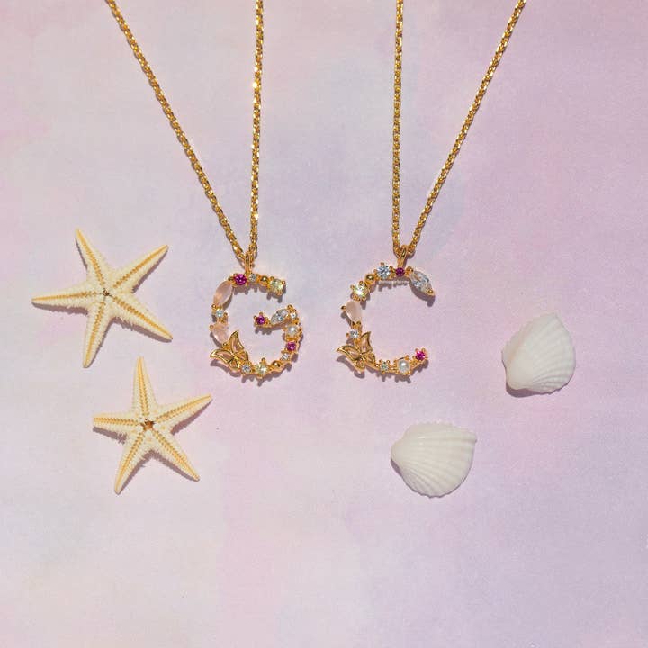 Girls Crew – wholesale Pendant/charm necklace – Flutterfly Stone Initial Necklace57