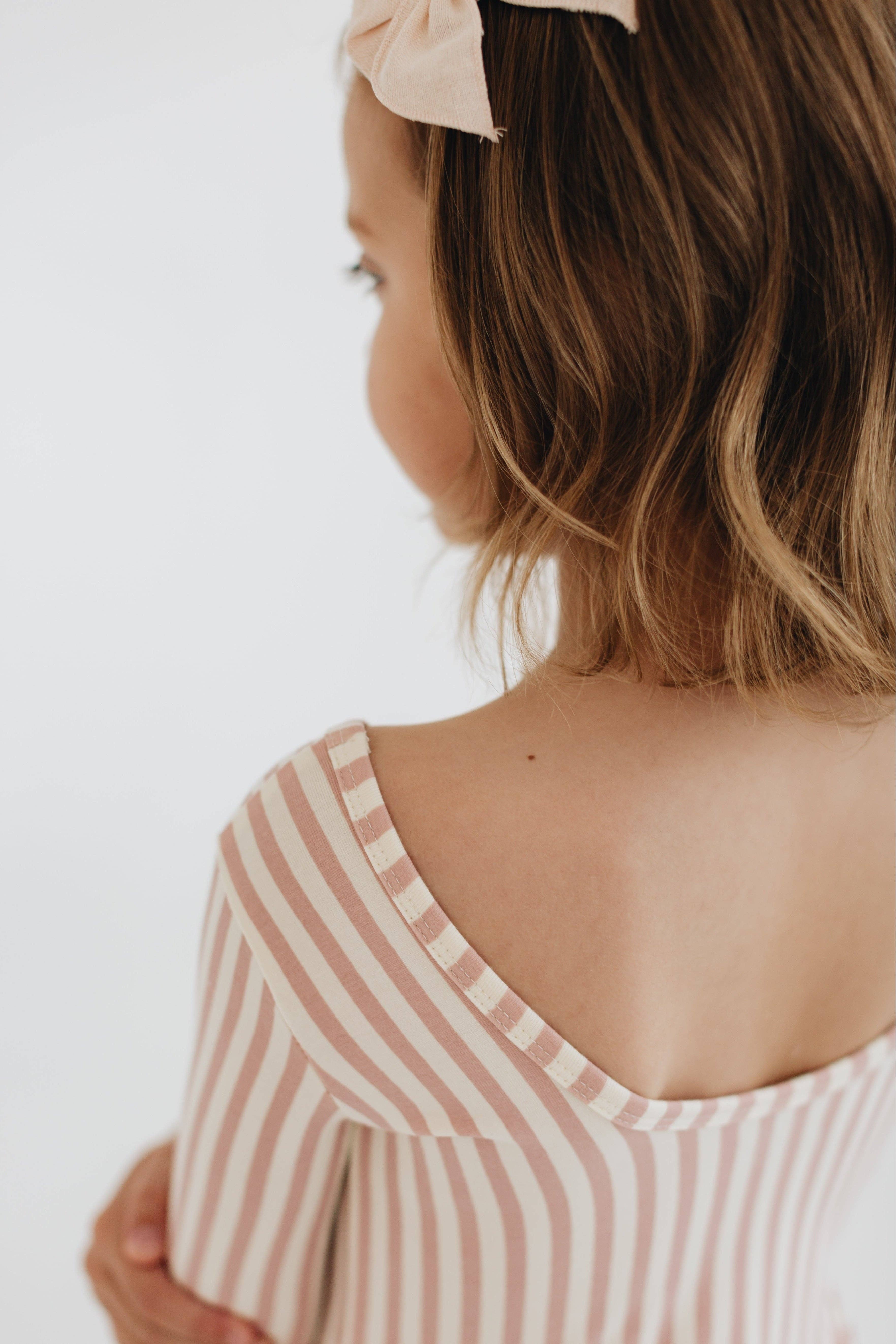 Good Apples Kids - Wholesale Dress - Kids - 3/4 Sleeve Twirl Dress in Vintage Pink Stripes6