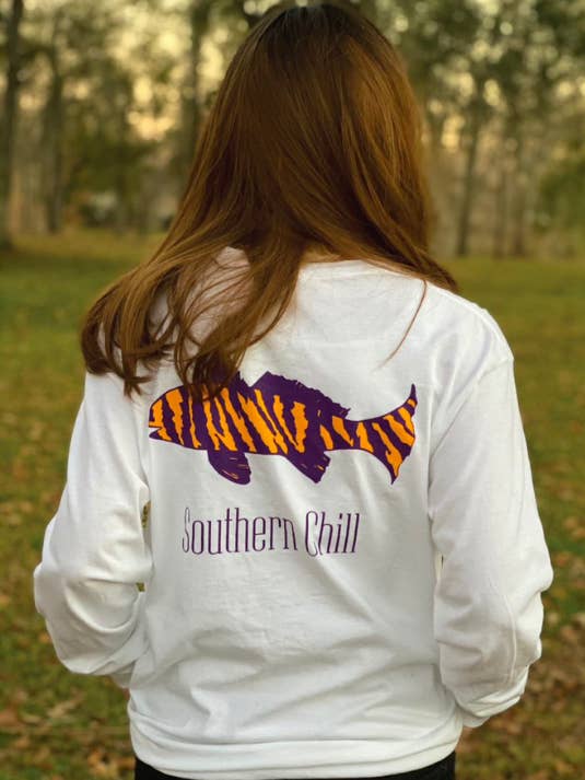 T-shirt à manches longues Tiger Fish - Blanc pour la vente par Southern Chill