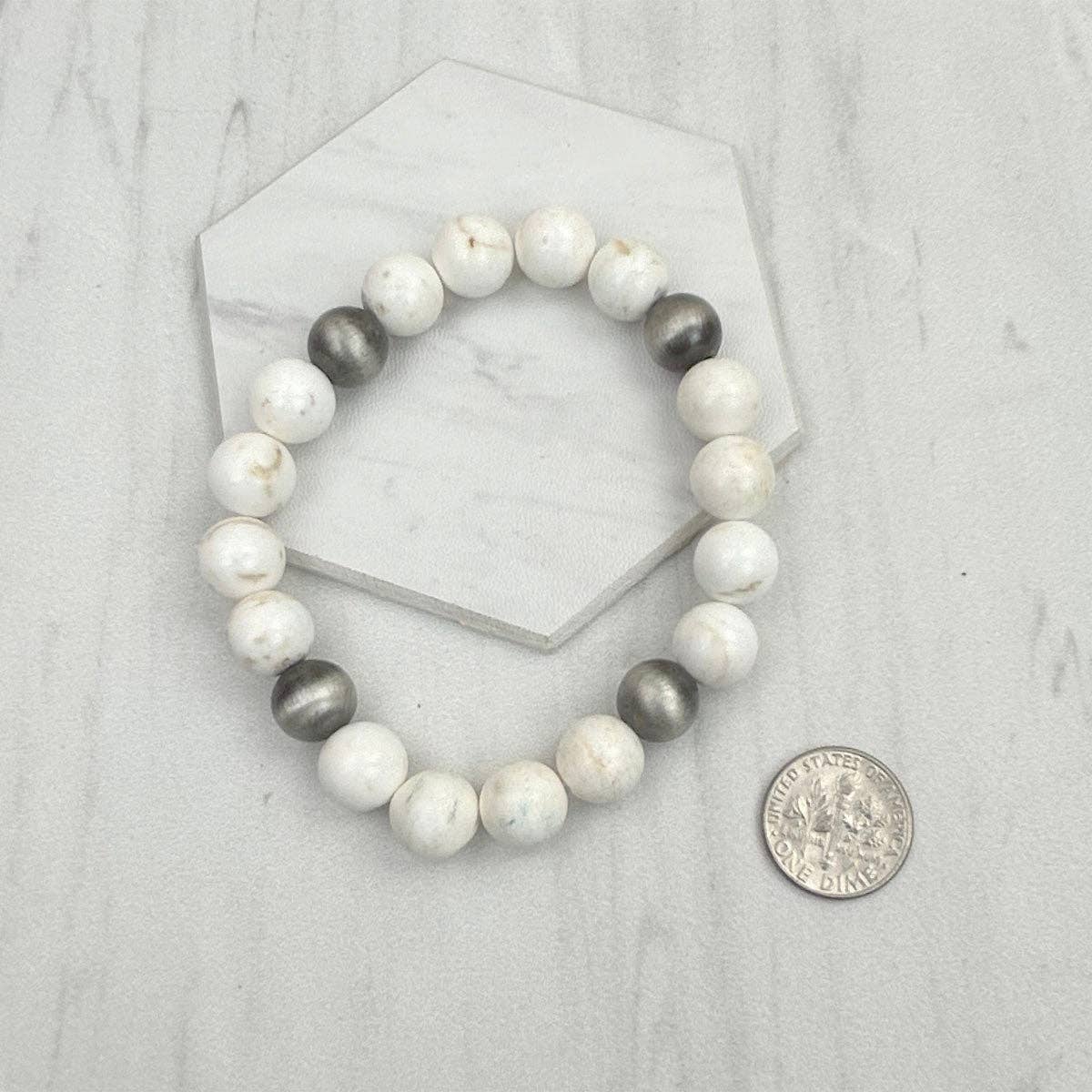 Western Elite Jewelry - Wholesale Beaded Bracelet - BRZ240708-46                   Blue turquoise stone and Silver Navajo pearl beads bracelet1