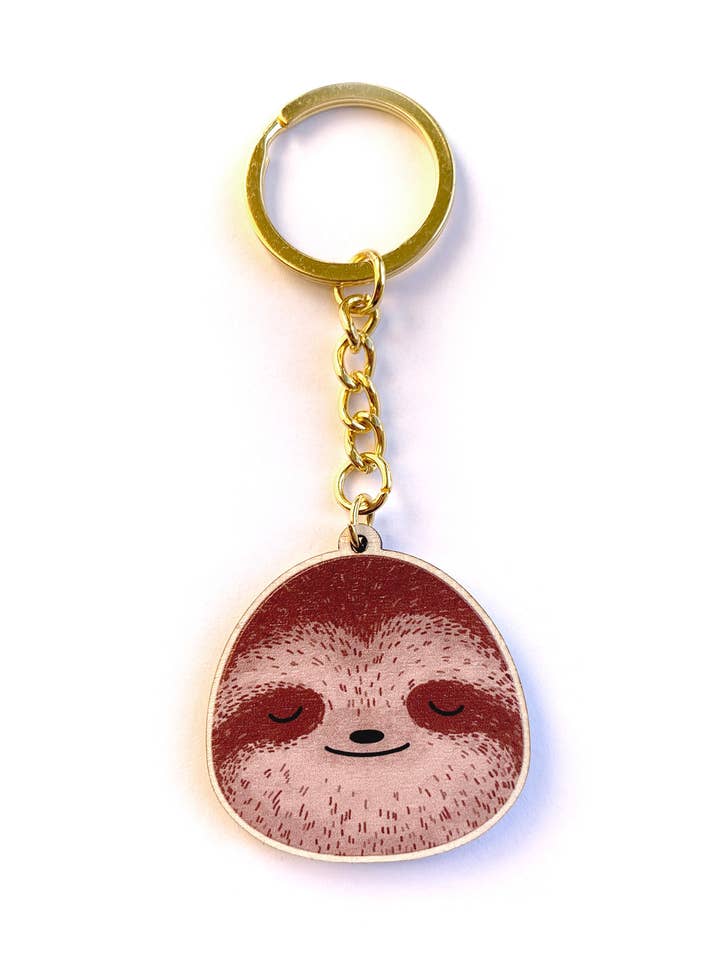 Sloth Wooden Key Ring for wholesale by Tom Hardwick