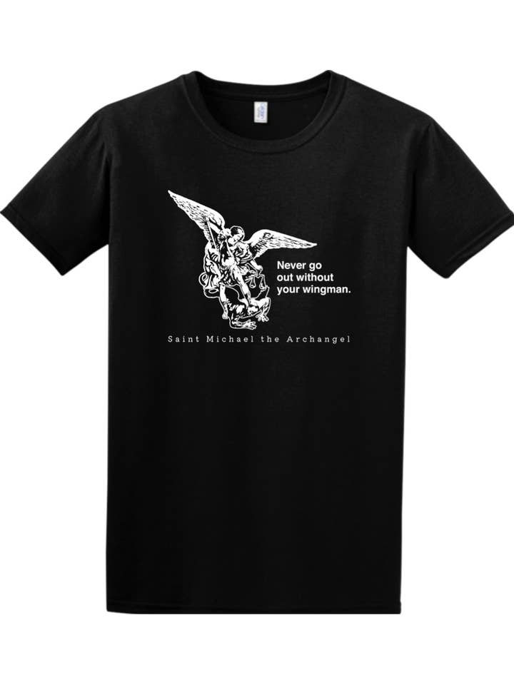 Sock Religious - Wholesale Screen printed t-shirt – unisex - Never Go Without Your Wingman - St. Michael the Archangel Adult T-Shirt4