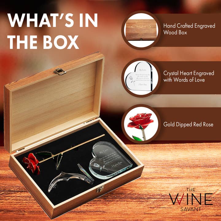 The Wine Savant / Khen Glassware - Wholesale Gift box - Anniversary, Birthday & Everyday 24K Gold Rose Love Box1