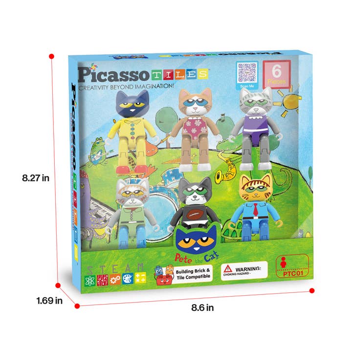 PicassoTiles - Wholesale Building Set - Kids - PicassoTiles 6pc Pete The Cat Magnetic Tile Characters8