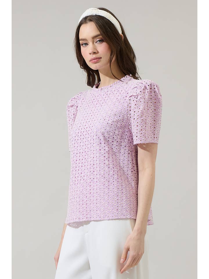 Lilac Hadi Eyelet Veronica Puff Sleeve Blouse for wholesale on Faire