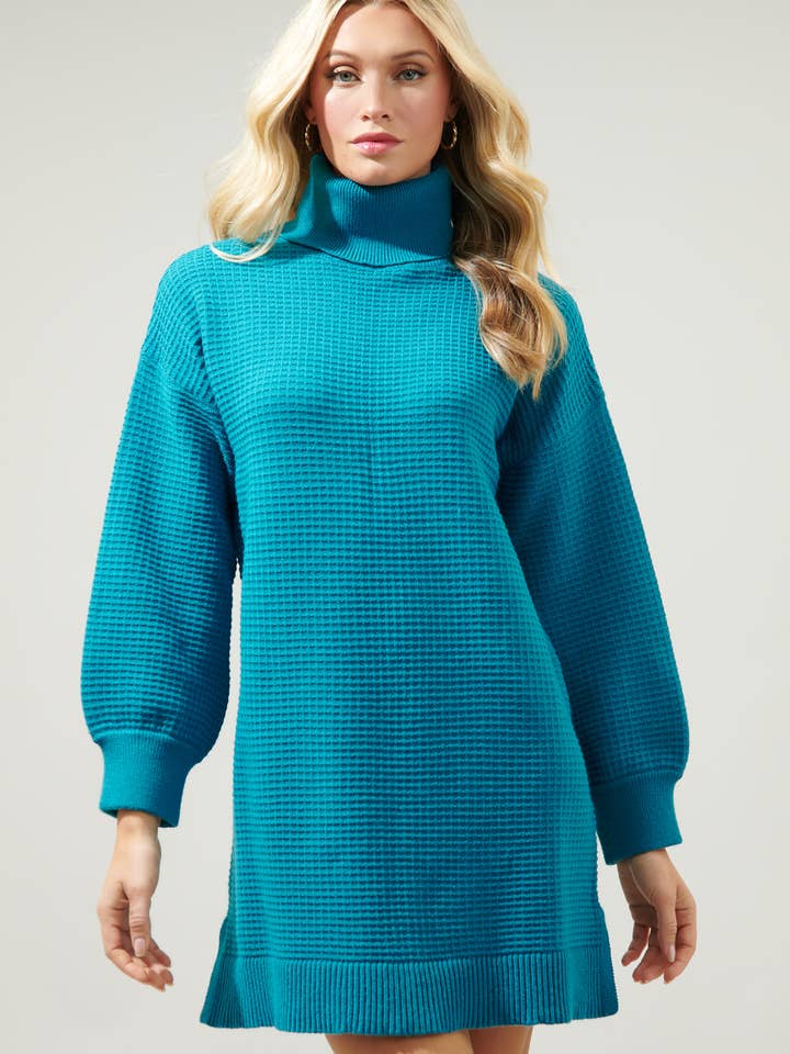 Sugarlips - Wholesale Dress - Women's - Shawnee Waffle Knit Turtleneck Sweater Dress
