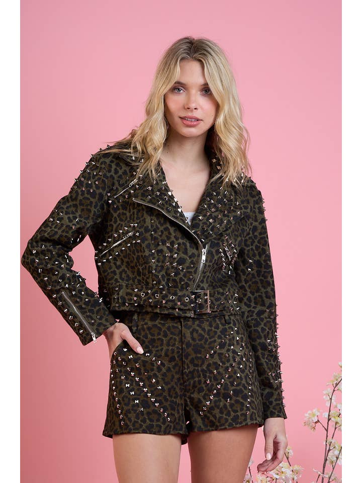 A July - Wholesale Jacket - Women's - LEOPARD PRINT MOTO JACKET