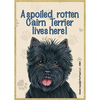 SJT Enterprises, Inc. - Venta al por mayor Imanes - ¡Aquí vive un Cairn Terrier (negro) malcriado y podrido!