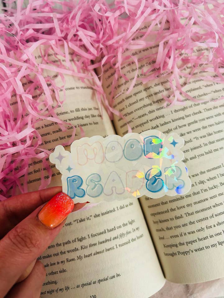 mood reader bookish holographic sticker for wholesale by TheBookShack