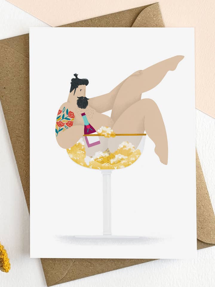 Illustrated Sexy Man Funny Card for wholesale by Elsa Rose Frere