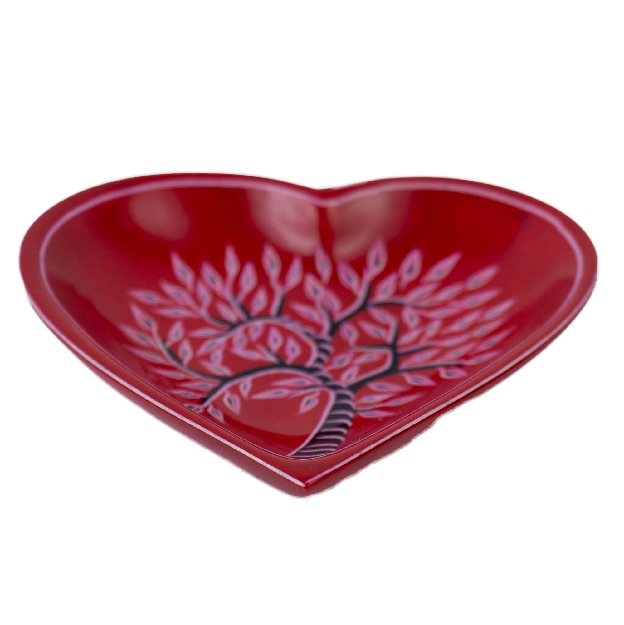 Global Crafts – wholesale Jewellery dish – Soapstone Heart Trinket Bowl - Medium - Red Acacia Tree4