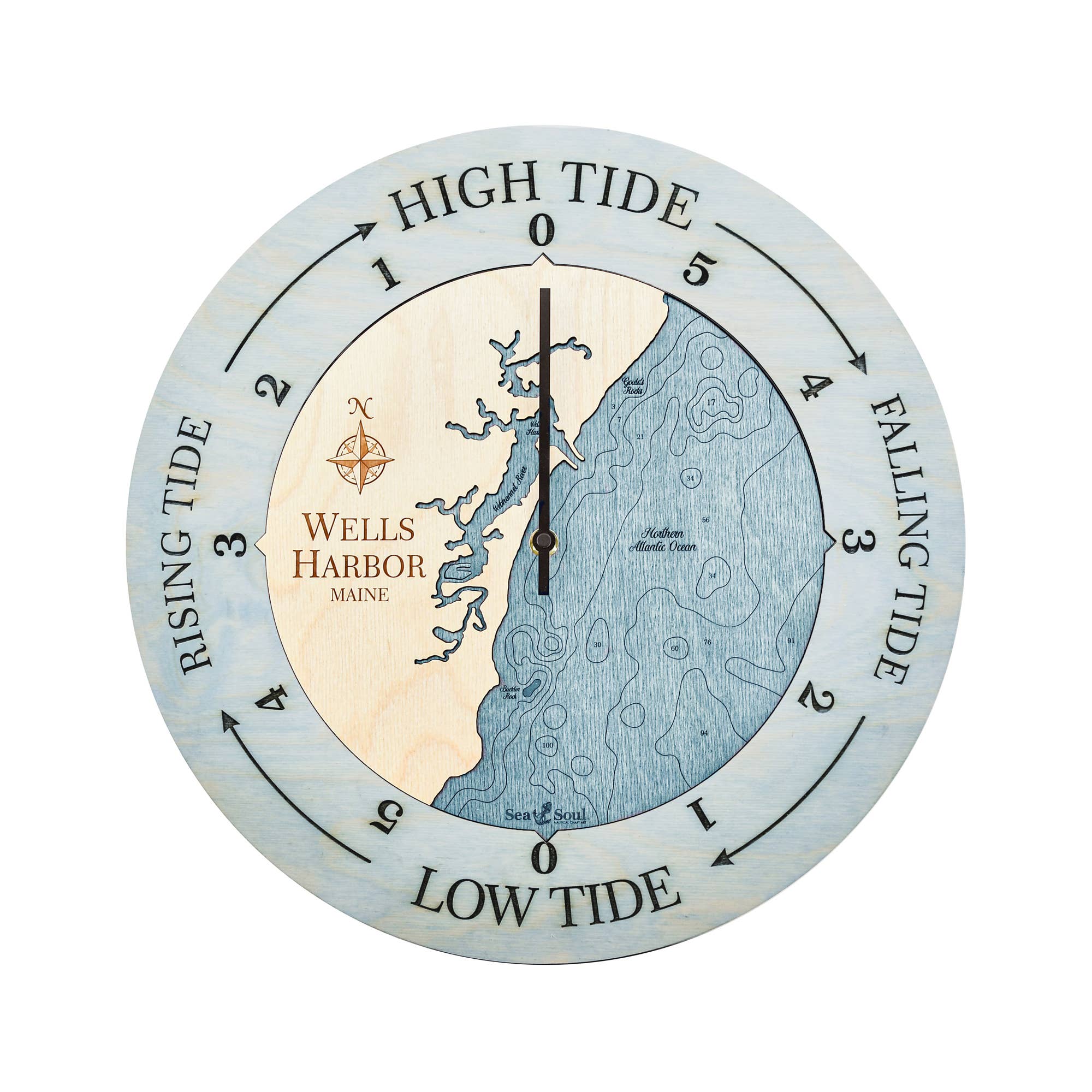 Sea & Soul Nautical Chart Art - Vente Horloges murales - Carte de profondeur d'eau de la côte du Maine133