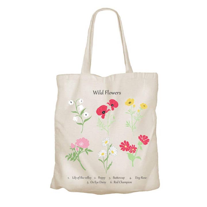 Tote Bag Recycled Cotton Wild Flowers 36 x 40cm for wholesale by Shared Earth