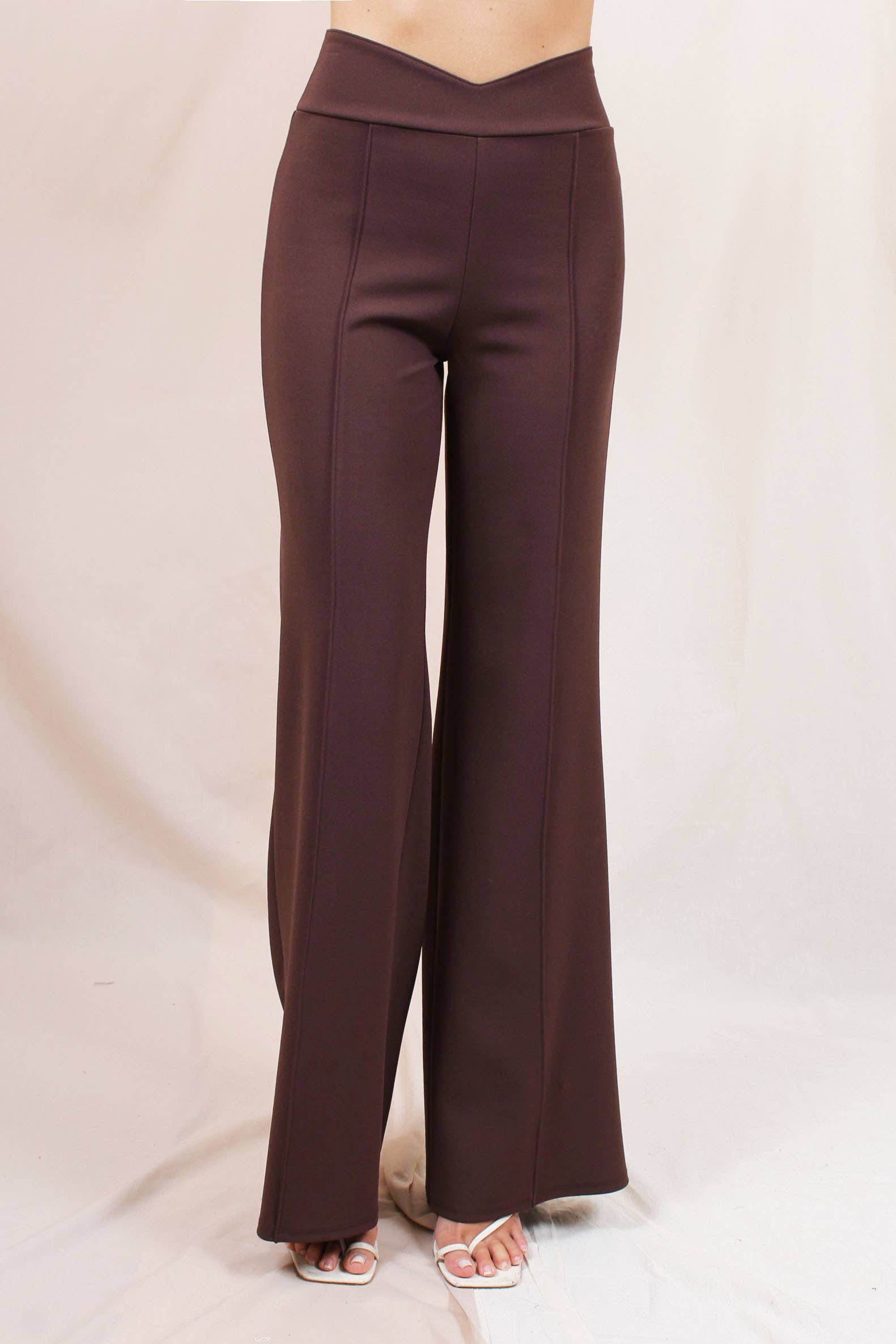 Fore Collection - Wholesale Pants - Women's - DRESSY HIGH WAISTED V CUT PINSTRIPE TROUSERS -PD5710F012