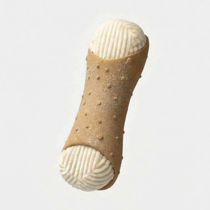 Jouet pour chien Cannoli 2-en-1 en peluche et caoutchouc avec papier froissé pour les mâcheurs pour la vente par Silver Paw