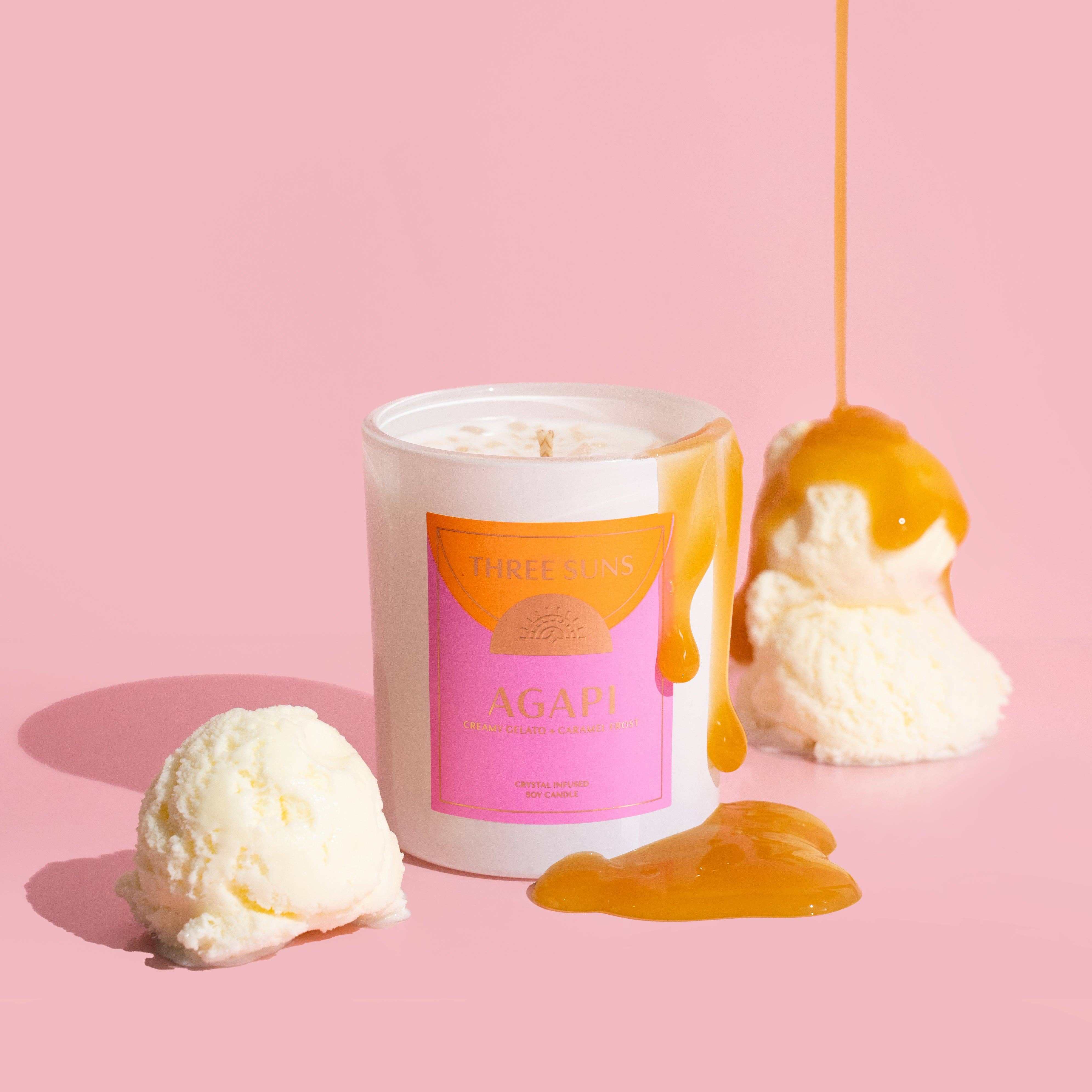 Three Suns - Wholesale Jar/filled candle - Agapi' | Crystal Infused Candle of Love | Creamy Vanilla Gelato & Caramel Frost2