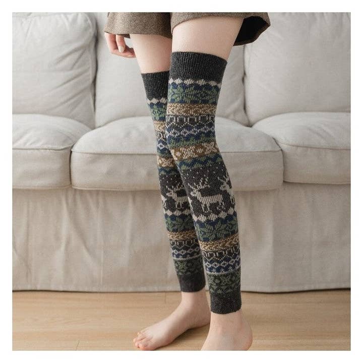 Sheer Trend - Wholesale Socks - Women's - Snowflake Deer Jacquard Knee High Long Socks Cover3