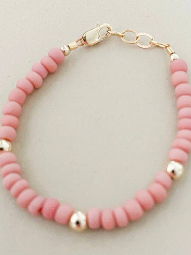 Blush Beaded Bracelet | Minimal Pink + Gold Everyday Bracelet for wholesale by LITTLELUNDSCO