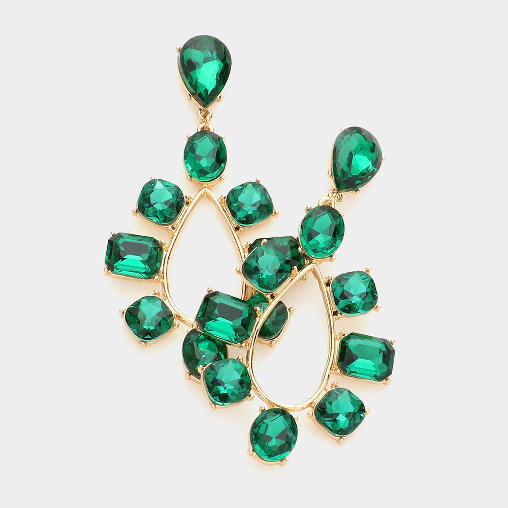 Sensibling Corp. - Wholesale Dangle Earrings - Multi Stone Trimmed Teardrop Dangle Evening Earrings4
