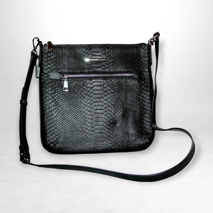 WMC Crocodile Embossed Crossbody Pouch - Charcoal for wholesale by Smiffette