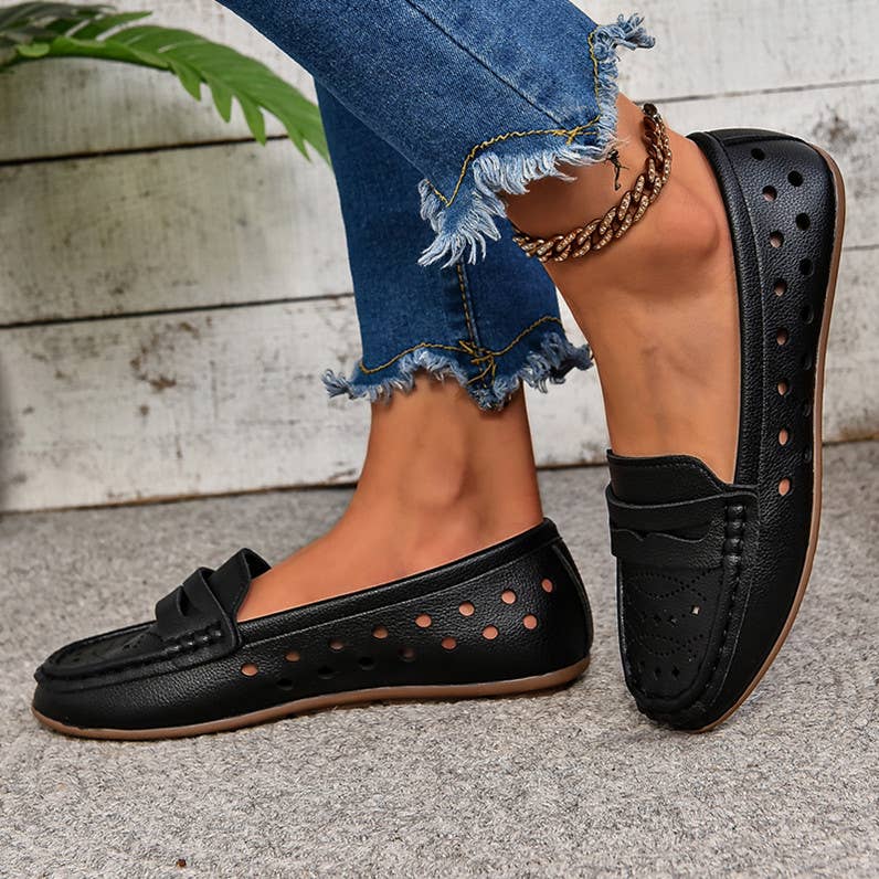 Black Hollow-out Flat Loafers for wholesale on Faire1