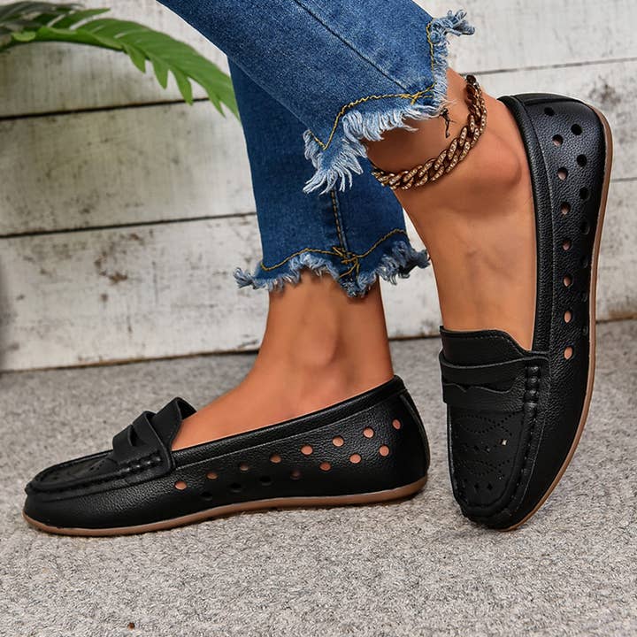 Black Hollow-out Flat Loafers for wholesale on Faire1
