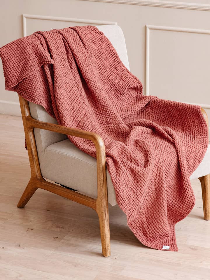 Terracotta waffle linen throw for wholesale by LinenQ
