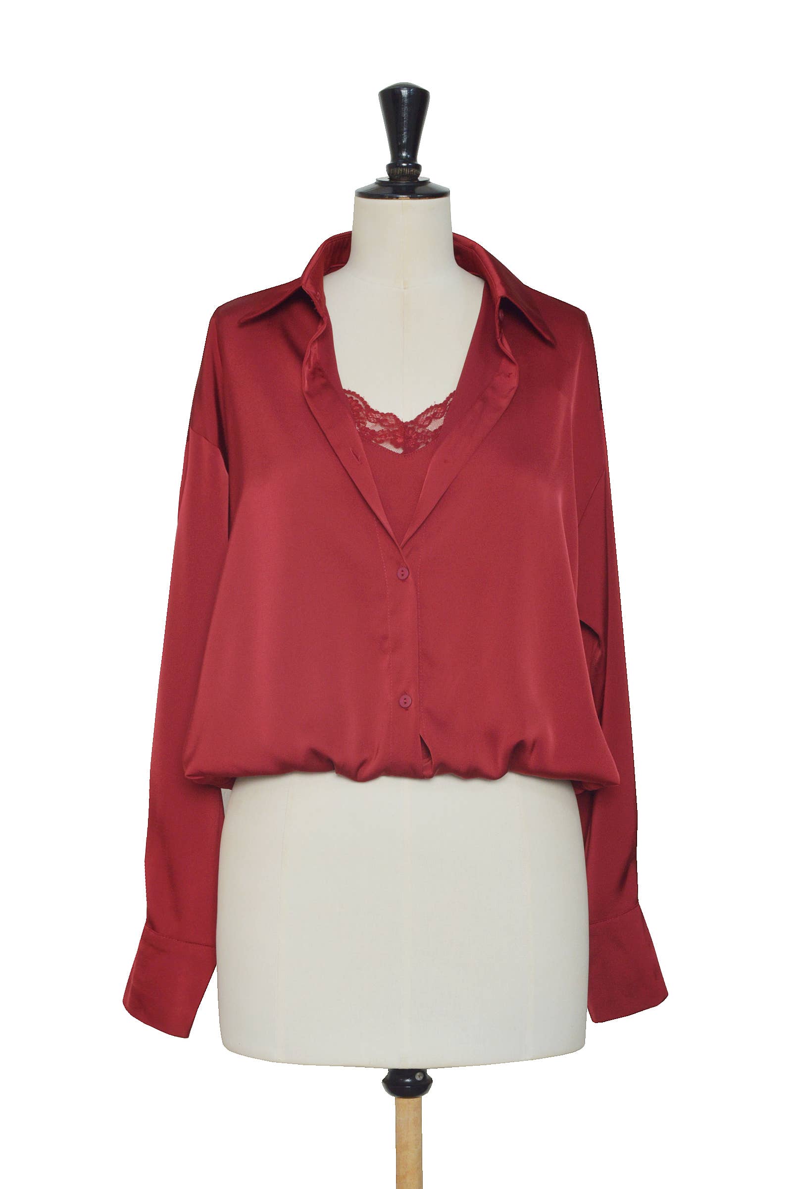 ELLI WHITE - Wholesale Blouse - Women's - Satin blouse with 2-in-1 effect and integrated lace camisole7