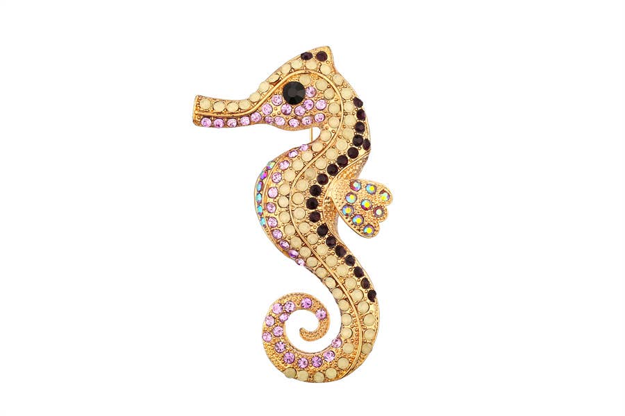 Nima Accessories Inc – wholesale Brosch – Sea Horse Rhinestone Dambroschnål1