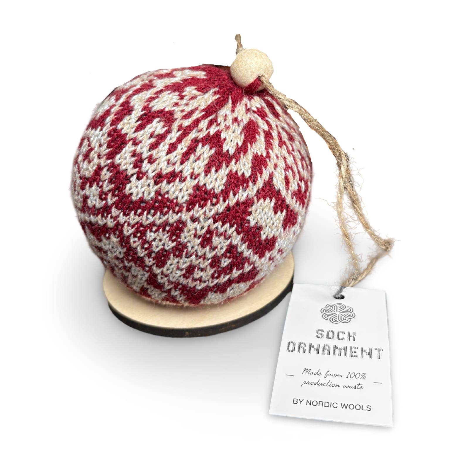 Nordic Wools - Wholesale Ornament - Nordic Yarn Ornament - Recycled Sustainable Christmas Decor Toy (Zelta - Crimson)0